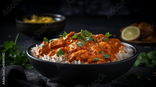 AI generated illustration of A single bowl containing a delicious Chicken tikka masala food