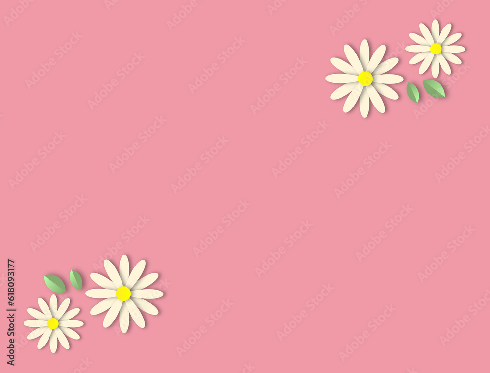Pink pastel background with daisy flowers