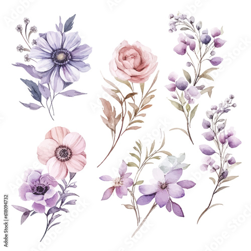 Dreamy Watercolor Fairy Flowers on a White Background © Finkha