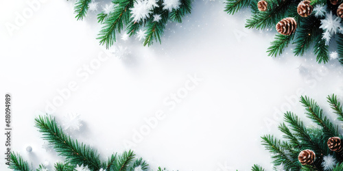 Christmas tree branches and ornaments isolated on white background Generative AI.