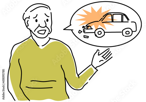 交通事故について相談する高齢者のシンプル線画イラスト