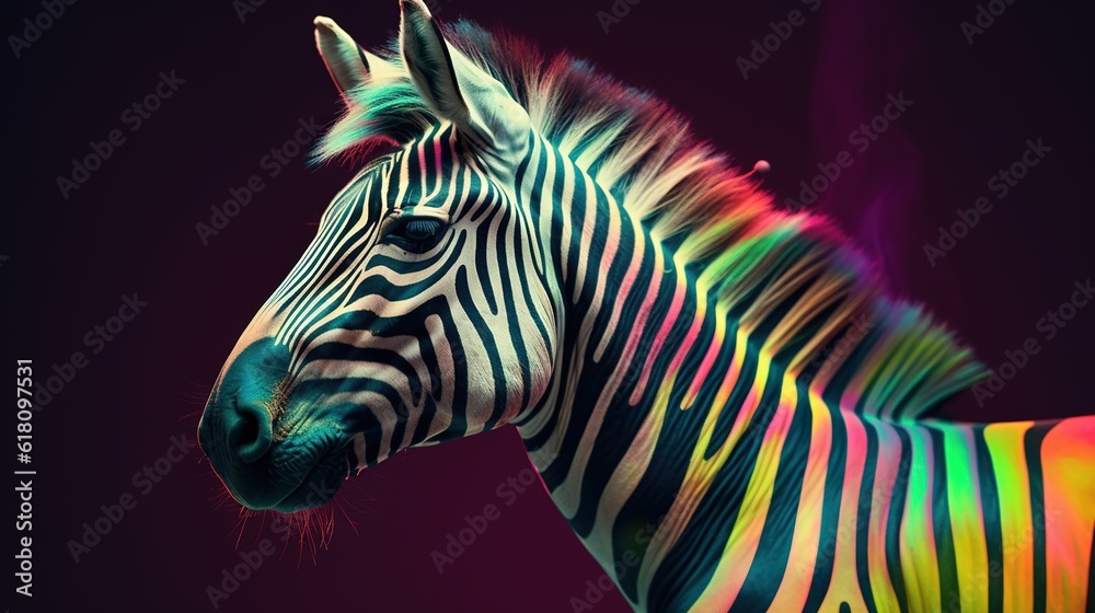  a close up of a zebra's head with a black background.  generative ai