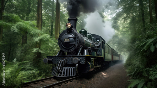 A Steam Locomotive in a Green Beech Forest