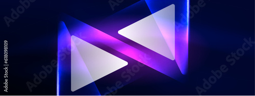 Neon lights hacking geometric background, virtual reality or artificial intelligence concept, cyberpunk geometric template for wallpaper, banner, presentation, background © antishock
