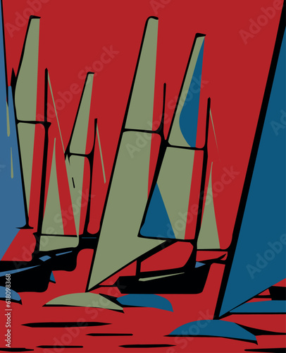 Abstract vector illustration of a group of sailboats out on a regatta