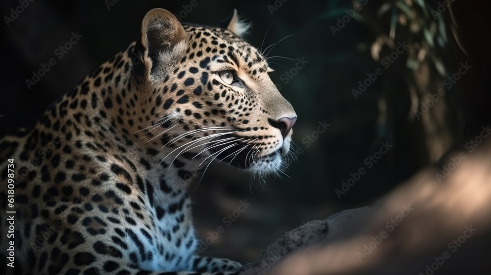  a large leopard sitting on top of a lush green field.  generative ai