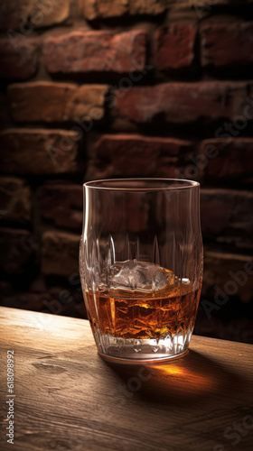 A Glass of Whiskey on a Rustic Wooden Table