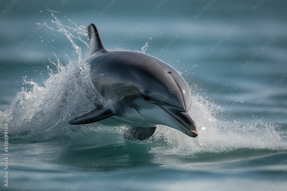 Fototapeta premium AI generated illustration of Aabottlenose dolphin jumping in the ocean