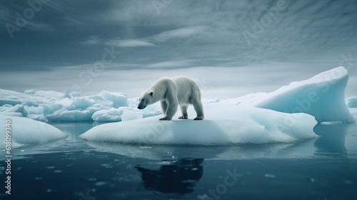  a polar bear standing on an iceberg in the ocean.  generative ai © Jevjenijs