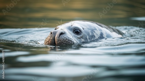  a seal is swimming in the water and looking at the camera. generative ai