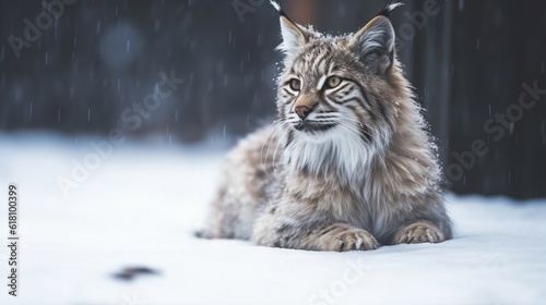  a close up of a cat in the snow with a blurry background.  generative ai
