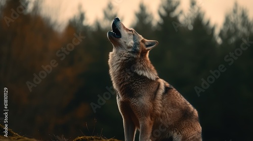  a wolf is looking up at the sky with its mouth open. generative ai