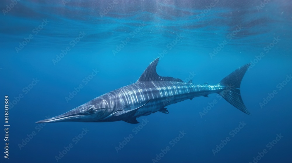  a large shark swimming in the ocean with its mouth open.  generative ai