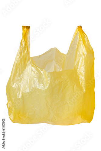 Yellow cellophane bag. Plastic bag isolated on white background