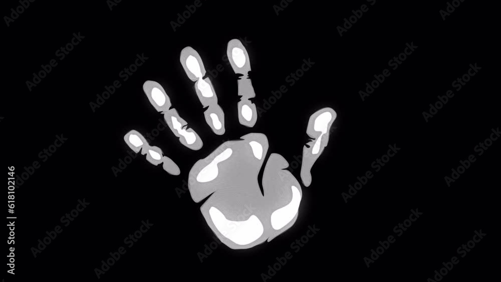 Handprint motion graphics on a black background, with an alpha channel. 
