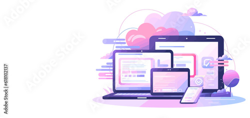 Web development, coding and programming of an adaptive layout of an Internet site or application for devices. Flat isolated vector illustration