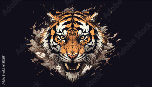 Head of a tiger isolated. Saber toothed tiger. Mockup for t shirt. Vector illustration