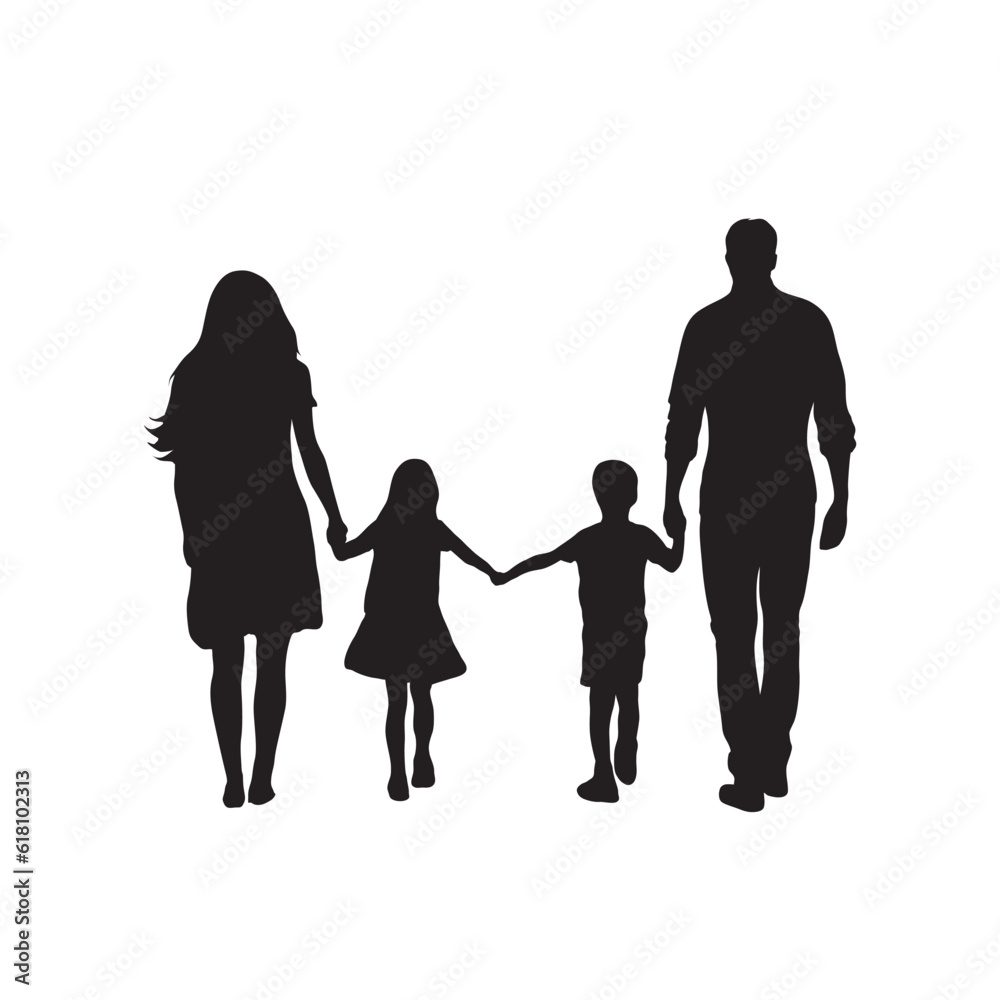 Family, group of people, isolated vector silhouette