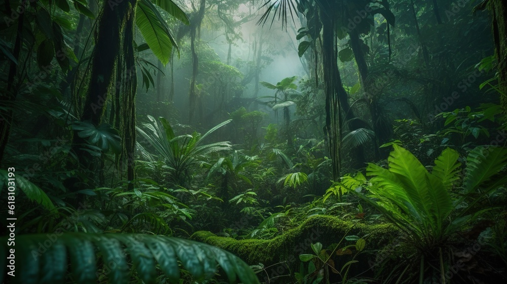 a lush green forest filled with lots of trees and plants. generative ai a lush green forest filled with lots of trees and plants. generative ai