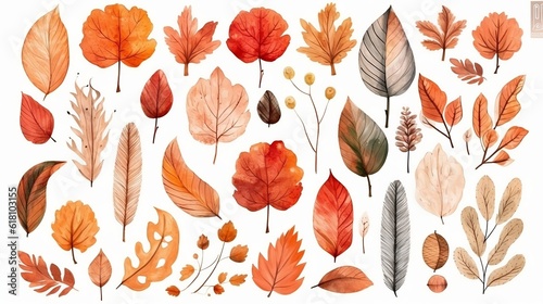 Autumn leaves on a white background. Generative AI
