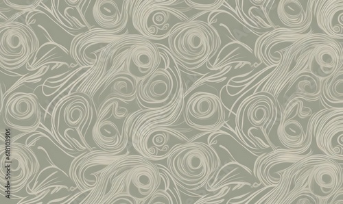  a gray and white wallpaper with swirls and leaves on the side of the wall and a light green background with a light green background. generative ai
