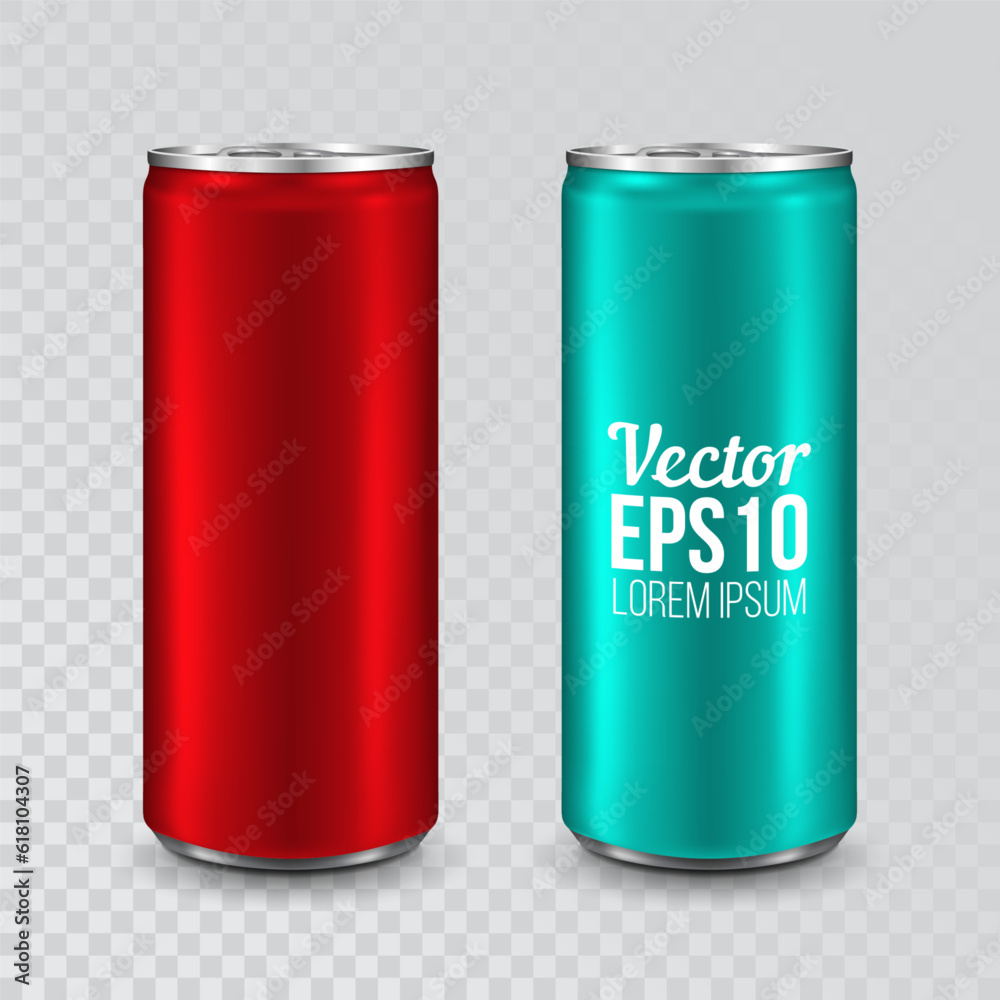 Aluminum can isolated on transparent background. Realistic metallic can for beer, soda, lemonade, juice, energy drink. Vector template for your design. Aluminum can isolated on transparent background. Realistic metallic can for beer, soda, lemonade, juice, energy drink. Vector template for your design.