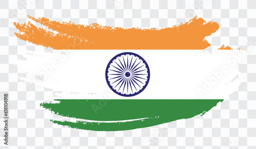 Grunge brush stroke with INDIA national flag. Watercolor painting flag,poster, banner of the national flag. Style watercolor drawing. Vector isolated on transparent background.