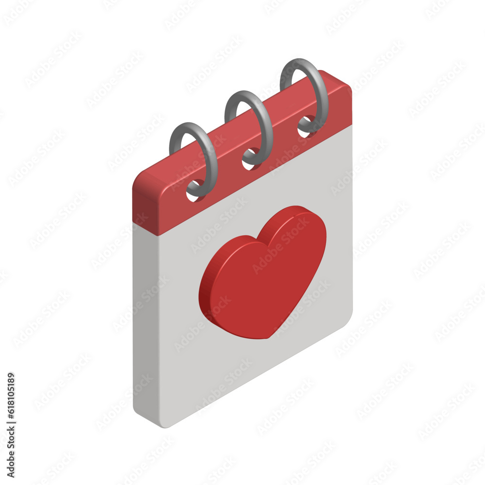 Isometric icon of calendar with heart Isometric icon of calendar with heart