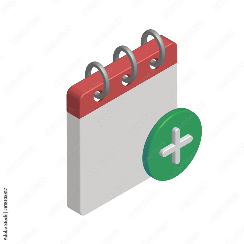 Isometric icon of calendar with plus sign
