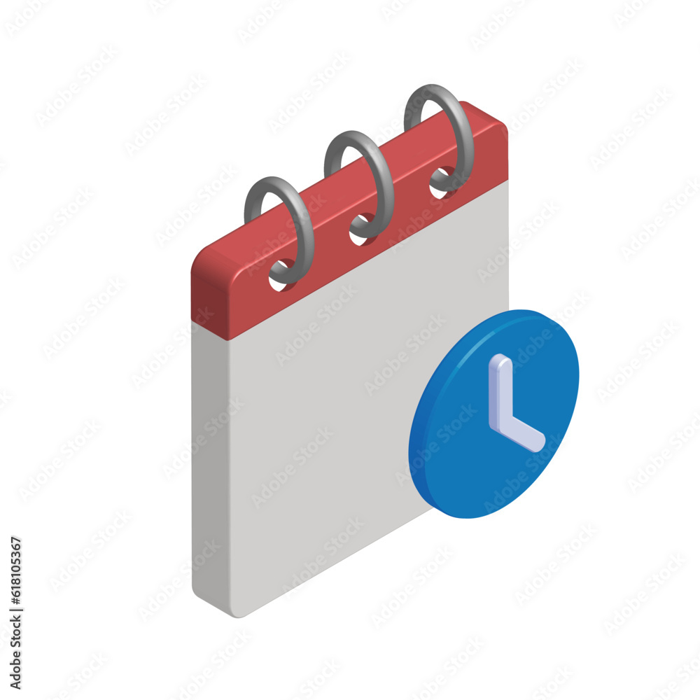 Isometric icon of calendar with clock sign Isometric icon of calendar with clock sign
