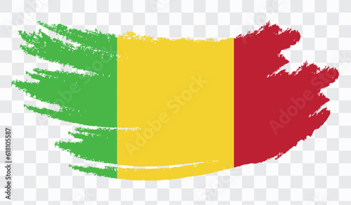 Grunge brush stroke with MALI national flag. Watercolor painting flag,poster, banner of the national flag. Style watercolor drawing. Vector isolated on transparent background.