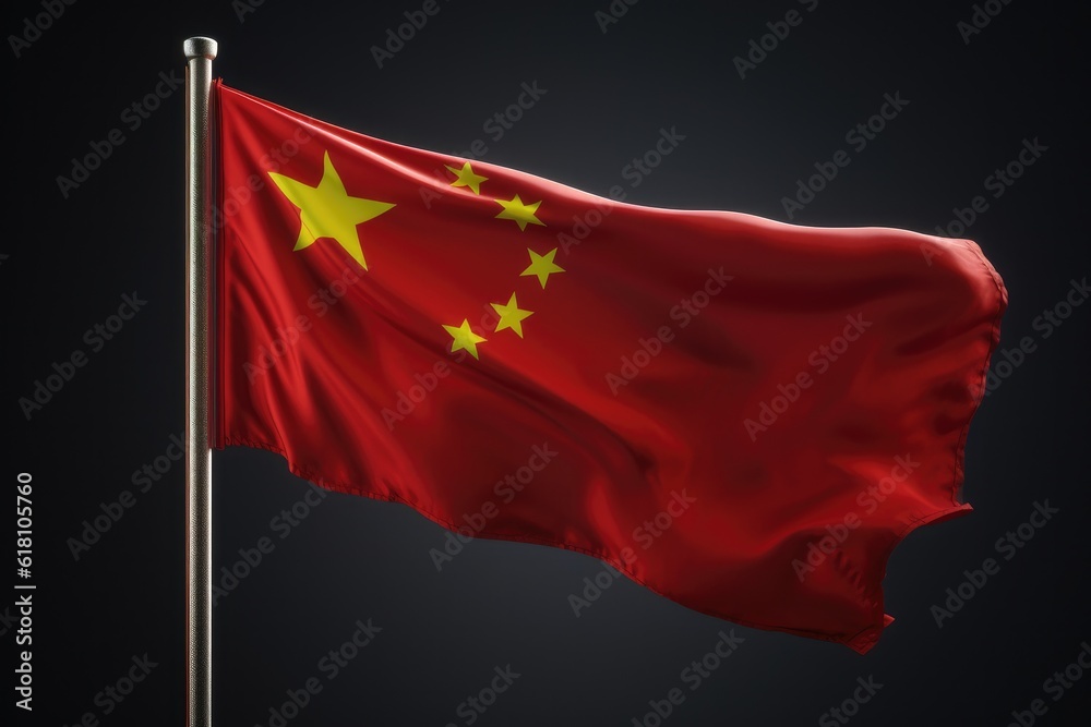 Realistic 3D Rendering of China's Flag in Motion: Vibrant Symbol of Patriotism against Black Background. Realistic 3D Rendering of China's Flag in Motion: Vibrant Symbol of Patriotism against Black Background.