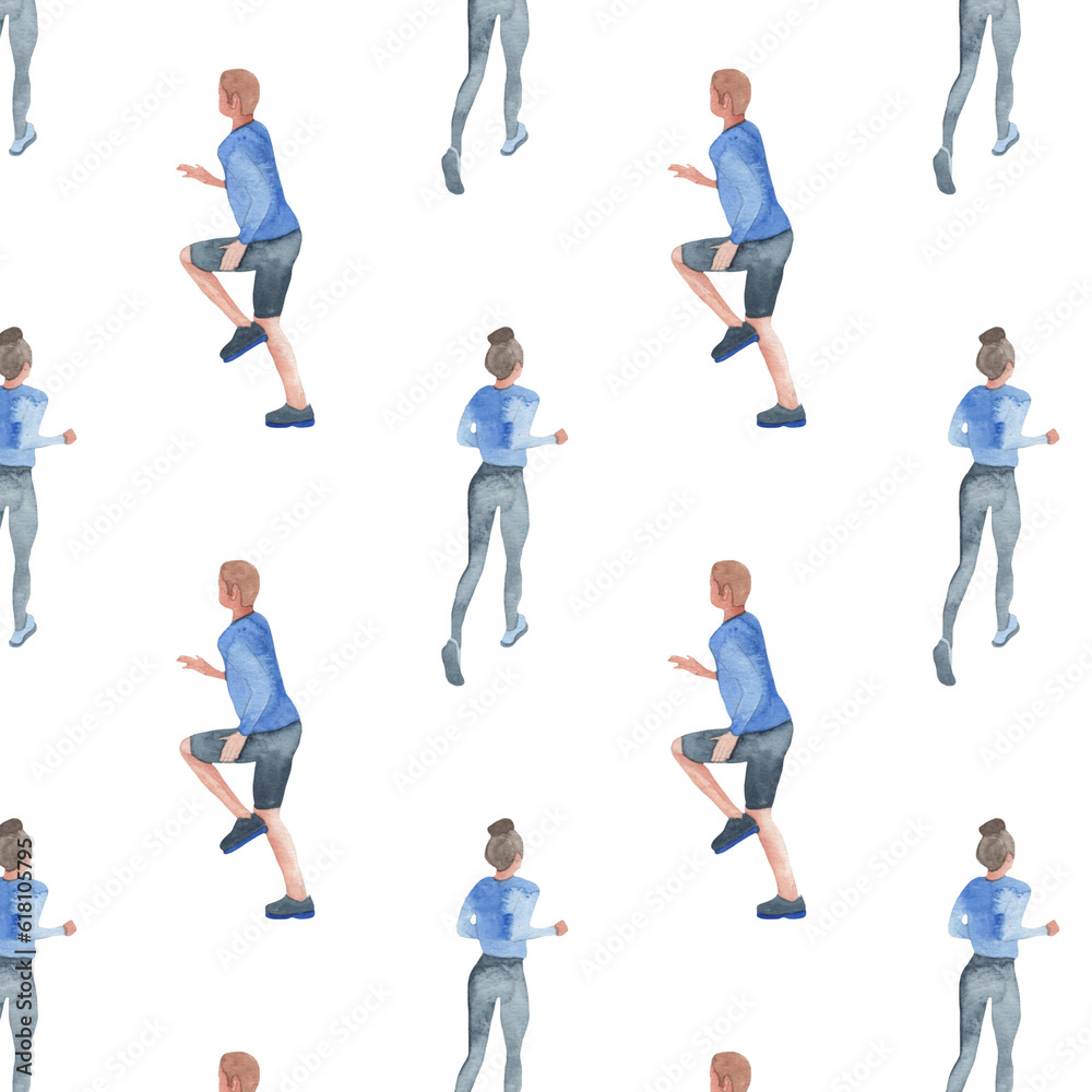 Sports at sunrise.Running.Gymnastics.Morning gym.Watercolor sport isolated on white background.