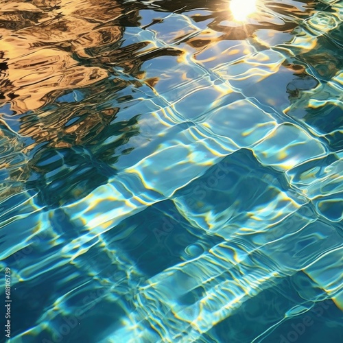 Serene Water Pool Close-up  Detailed Texture with Sunlight Rays Creating a Clear and Tranquil Scene