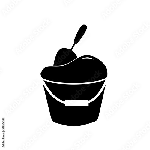 vector spoon of cement on a mortar in a bucket