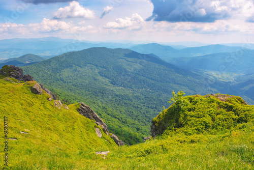 nature landscape in mountains. carpathian watershed ridge in summer. sunny weather