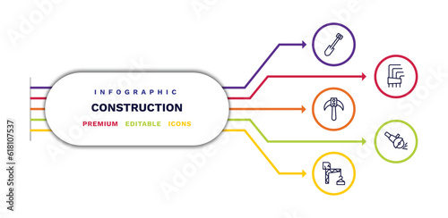 set of construction thin line icons. construction outline icons with infographic template. linear icons such as short shovel, inclined picker, constructions, ,