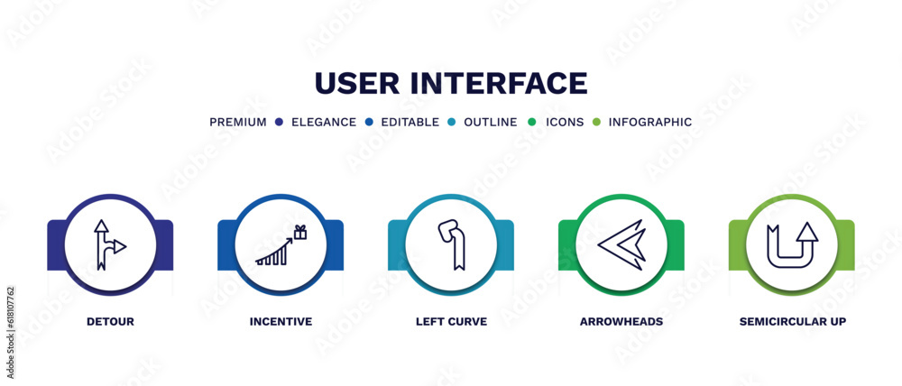 set of user interface thin line icons. user interface outline icons with infographic template. linear icons such as detour, incentive, left curve, arrowheads, semicircular up arrow vector. set of user interface thin line icons. user interface outline icons with infographic template. linear icons such as detour, incentive, left curve, arrowheads, semicircular up arrow vector.