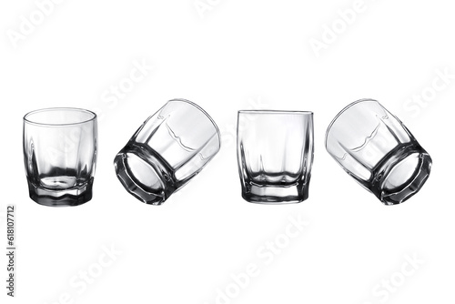 Empty vodka glasses in different views.