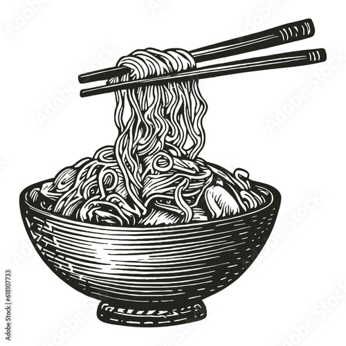 noodle bowl with chopsticks sketch