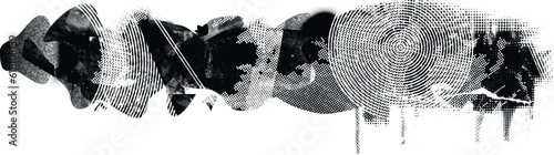 Glitch distorted geometric shape . Noise destroyed logo . Trendy defect error shapes . Glitched frame .Grunge textured . Distressed effect .Vector shapes with a halftone dots screen print texture.