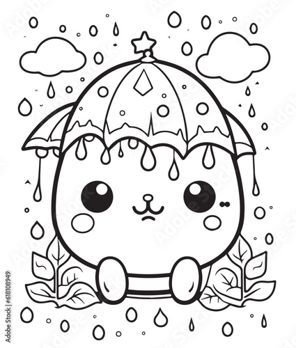 Vector hand drawn cute kawaii outline illustration. Coloring page for kids and adults. Print design, t-shirt design, tattoo design, mural art, line art.