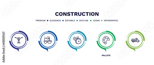 set of construction thin line icons. construction outline icons with infographic template. linear icons such as , pallete,