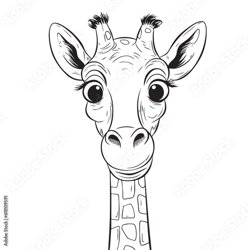 Vector hand drawn cute cartoonish giraffe outline illustration. Coloring page for kids and adults. Print design  t-shirt design  tattoo design  mural art  line art.