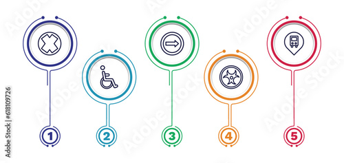 set of traffic signs thin line icons. traffic signs outline icons with infographic template. linear icons such as crossing, one way, bus stop, handicap, nuclear vector.