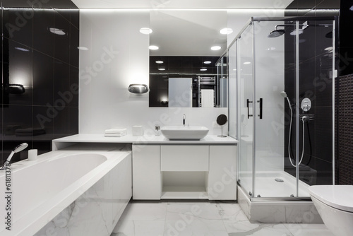 Fotografiet luxury bathroom in black and white style at apartment