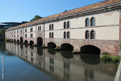 dam (vauban barrage) and river ill in strasbourg in alsace (france)