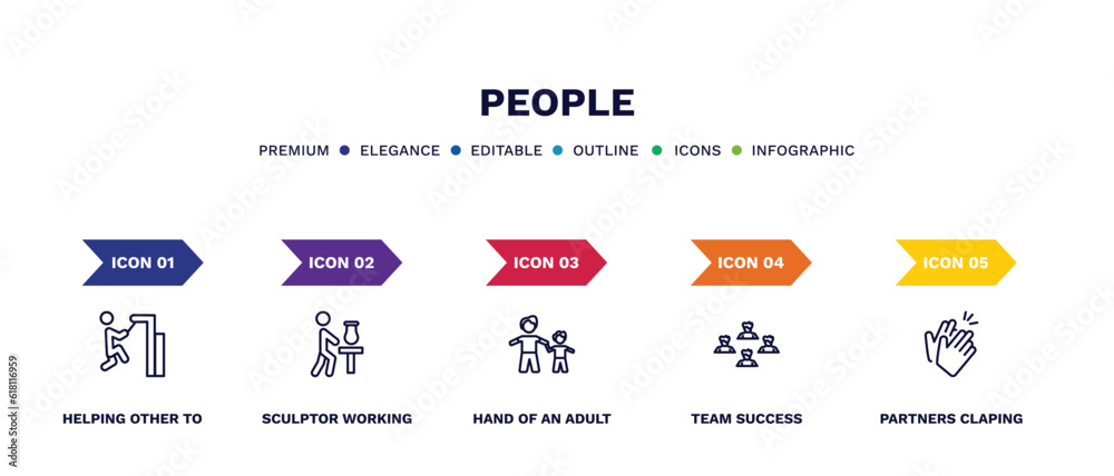 set of people thin line icons. people outline icons with infographic template. linear icons such as helping other to jump, sculptor working, hand of an adult, team success, partners claping hands set of people thin line icons. people outline icons with infographic template. linear icons such as helping other to jump, sculptor working, hand of an adult, team success, partners claping hands