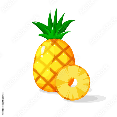 A piece of pineapple. Flat design vector illustration of a pineapple on a white background. Sliced pineapple. Pineapple mug