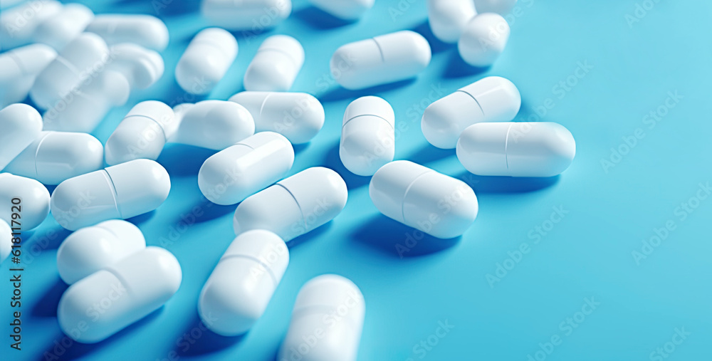 capsules on a blue background. Generative AI capsules on a blue background. Generative AI